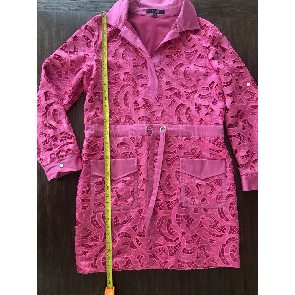 Badgley Mischka Guipur Lace Dress Pink Roll Tab Sleeve Business Casual 12 - Picture 4 of 10